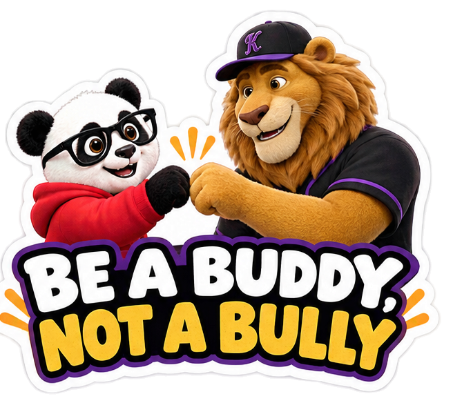 Be a Buddy Not a Bully sticker: Julius and the lion fist bump