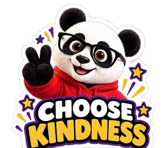 Choose Kindness sticker: Julius giving a peace sign