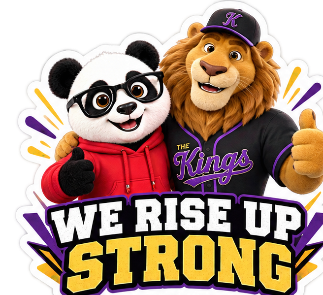 We Rise Up Strong sticker: Julius and the lion giving thumbs up